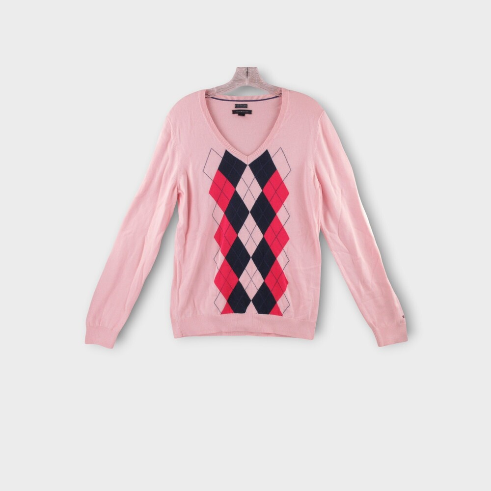 Tommy Hilfiger Pima Cotton Argyle Sweater Size L heritage lightweight refined